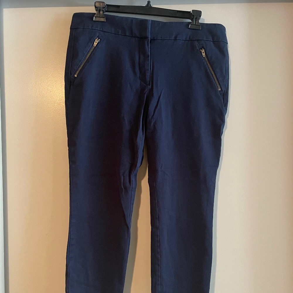 Loft Modern Skinny Ankle Navy Pants 12P gold hardware